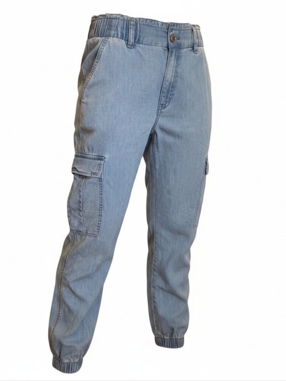 American Eagle Light Blue Wash Denim Cargo Joggers